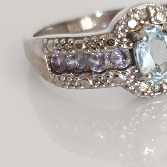Aquamarine and Tanzanite Ring Size 6-3/4 - Picture 3 of 9